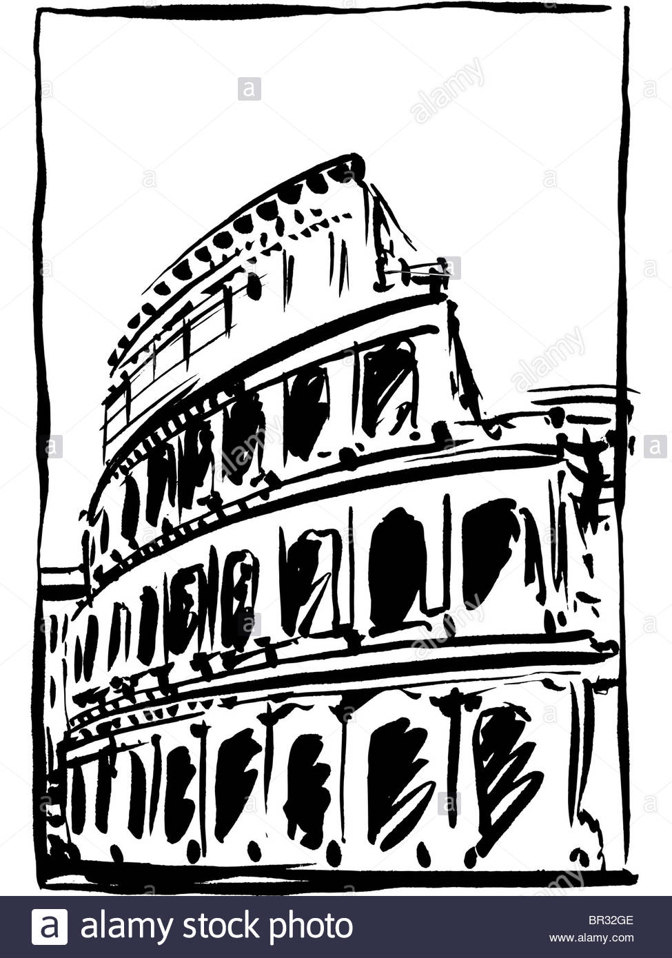 975x1390 A Black And White Drawing Of The Coliseum In Rome Stock Photo