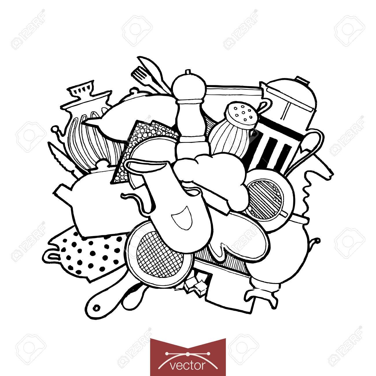 1300x1300 Engraving Vintage Hand Drawn Vector Kitchenware Mass Doodle