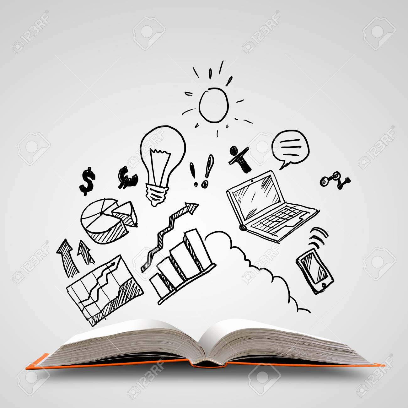 1300x1300 Image Of Opened Book With Drawings Collage Stock Photo, Picture