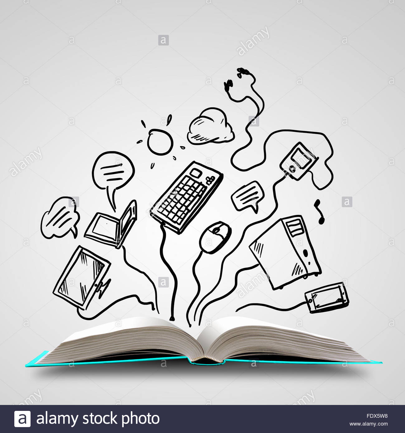 1300x1390 Image Of Opened Book With Drawings. Collage Stock Photo, Royalty