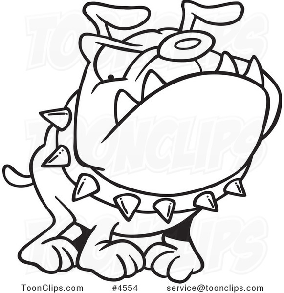 581x600 Cartoon Black And White Line Drawing Of A Bulldog Wearing A Spiked