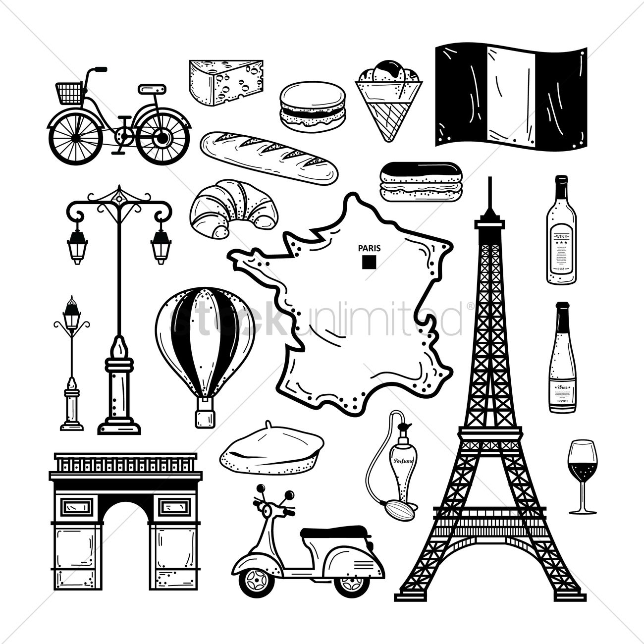 1300x1300 Collection Of French Icons Vector Image