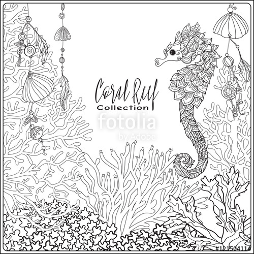 500x500 Coral Reef Collection. Anti Stress Coloring Book For Adult