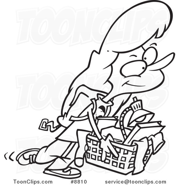 581x600 Cartoon Blacknd White Line Drawing Of College Girl Carrying