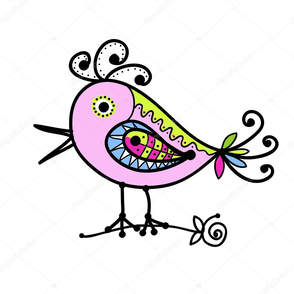 1024x1024 Sketch Of Funny Colorful Bird For Your Design Stock Vector