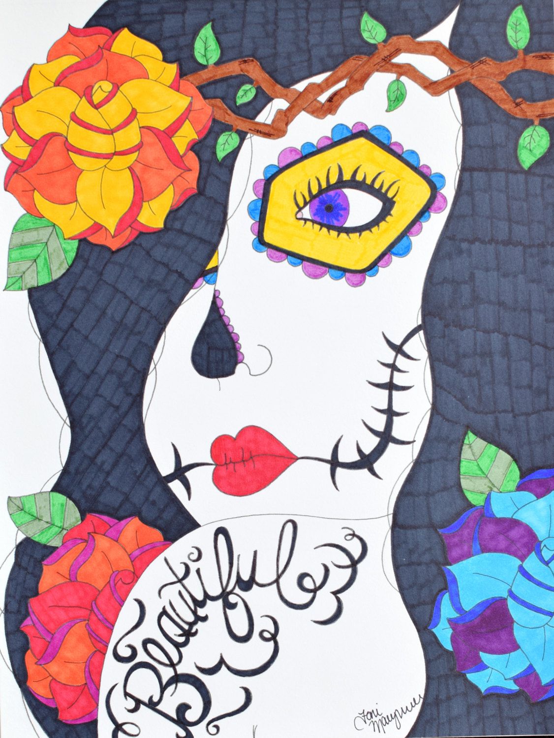 1126x1500 Sugar Skull Girl Art, Day Of The Dead Art, Dia De Los Muerto, 9x12