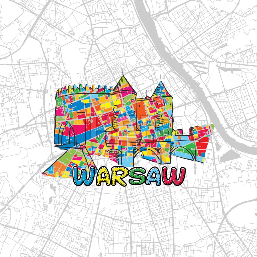 900x900 Warsaw, Poland, Colorful Map Sign Hebstreits