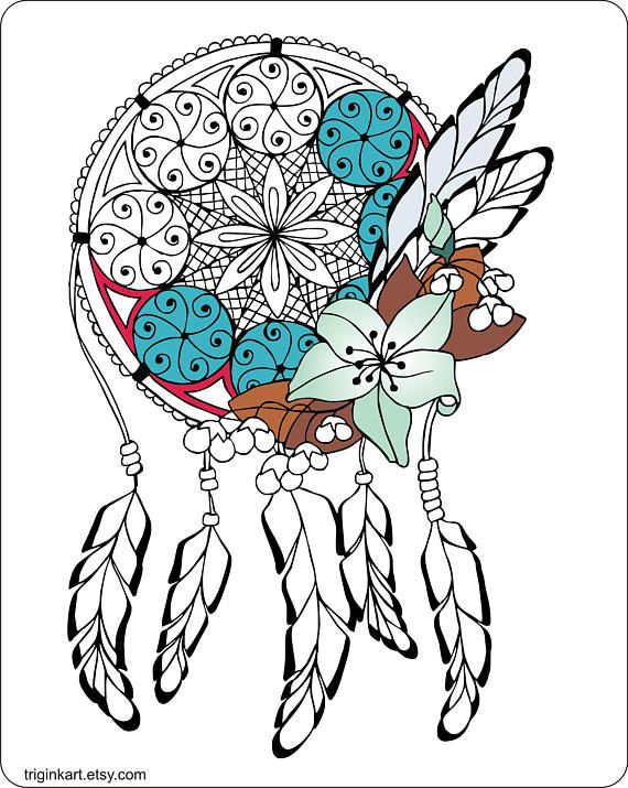 570x715 Dream Catcher Adult Coloring Page This Is A Instant Digital