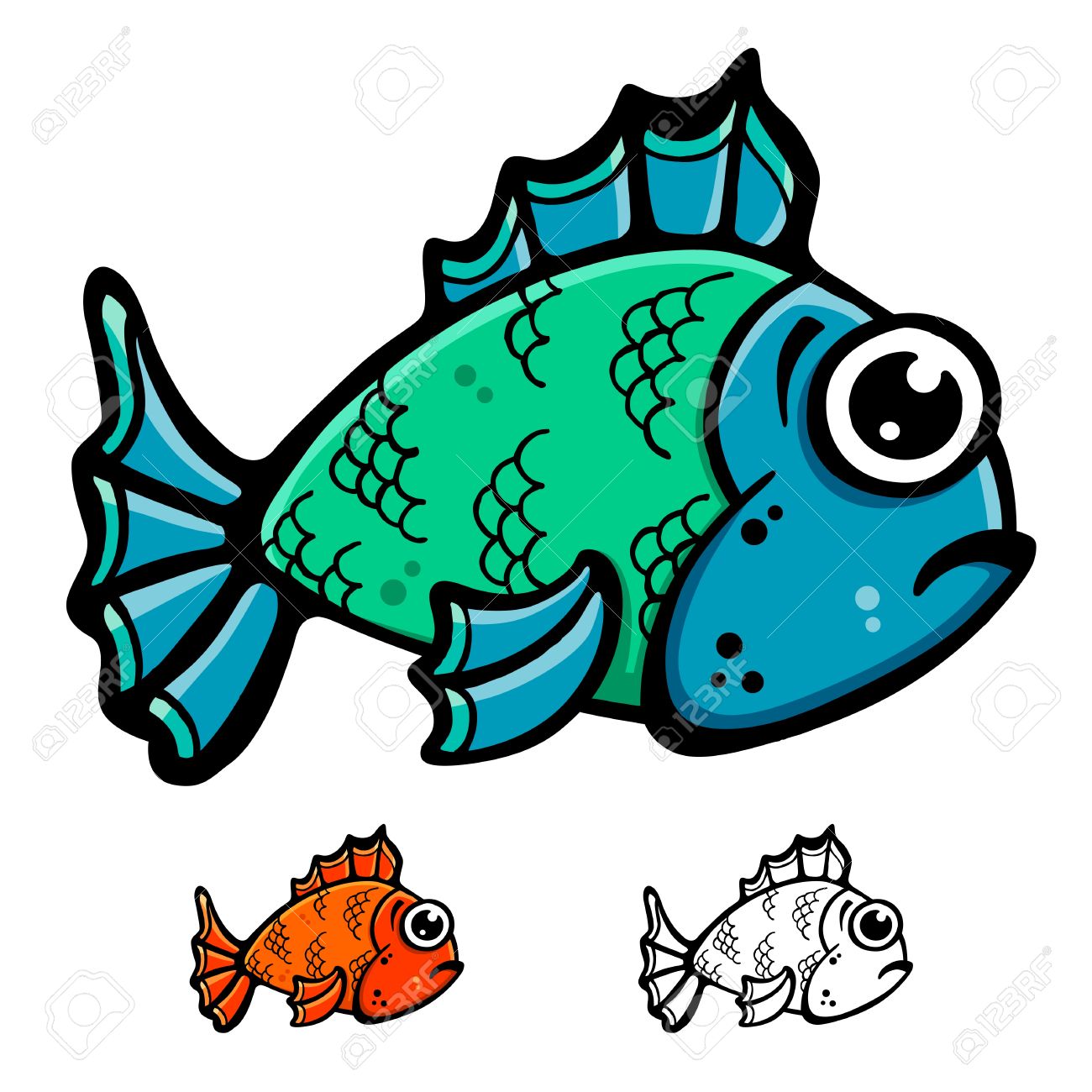1300x1300 Blue And Green Fish Cartoon Illustration Royalty Free Cliparts
