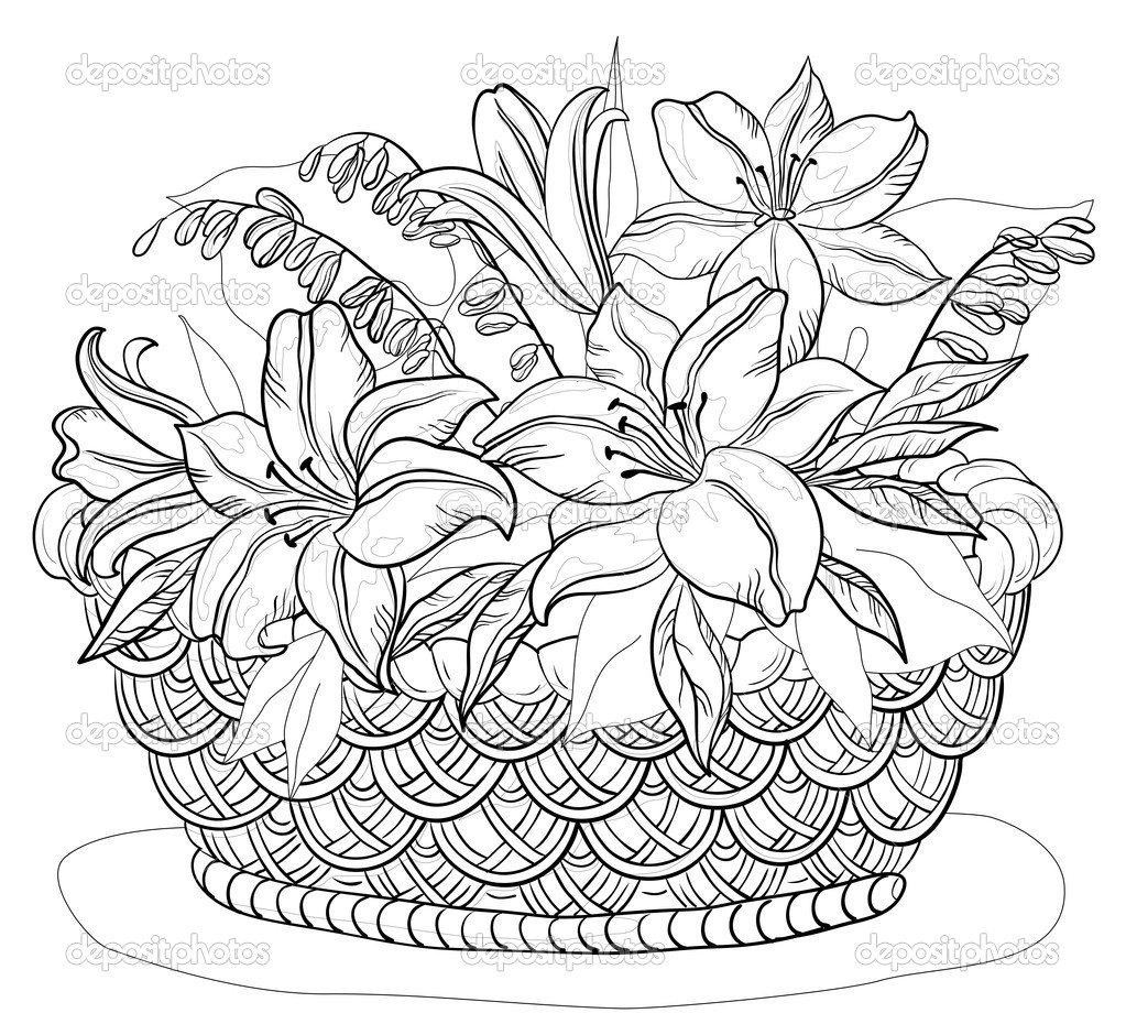 1023x930 Flower Basket Drawing Floweryweb Dibujos Varios