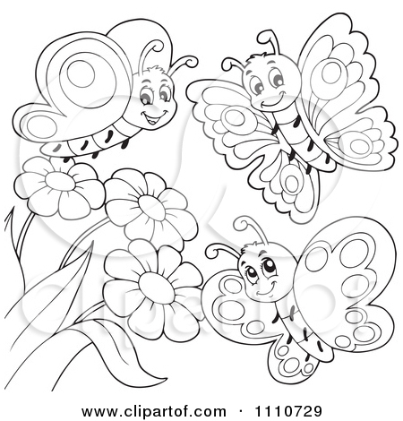 450x470 Butterfly With Flowers Coloring Pages Clipart Outlined