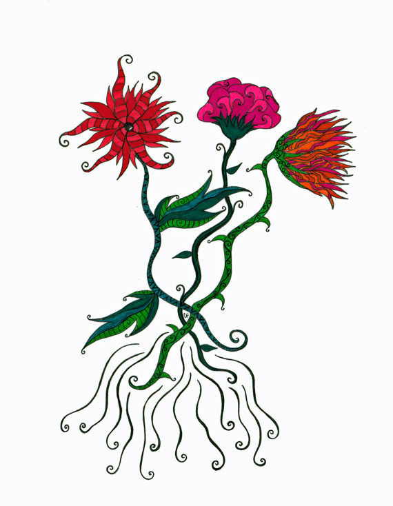 570x734 Colorful Original Drawing. Flowers With A Unique Twist, Reckless