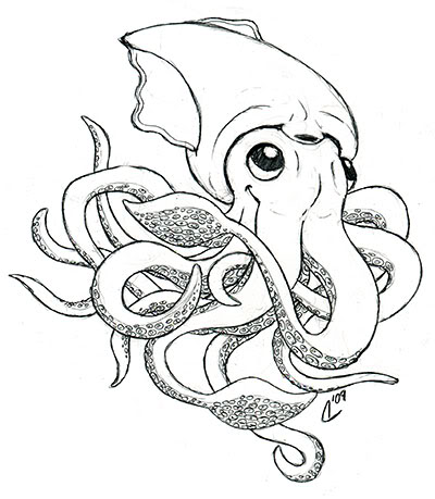 400x459 Cute Squid Drawing Tattoo Stuff Squid Drawing