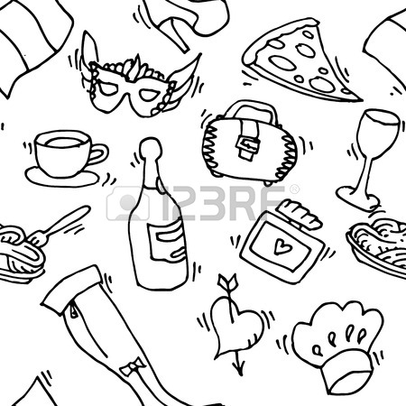 450x450 Italy Doodle Set Pattern. Famous Rome Landmark, Food Set. Italian