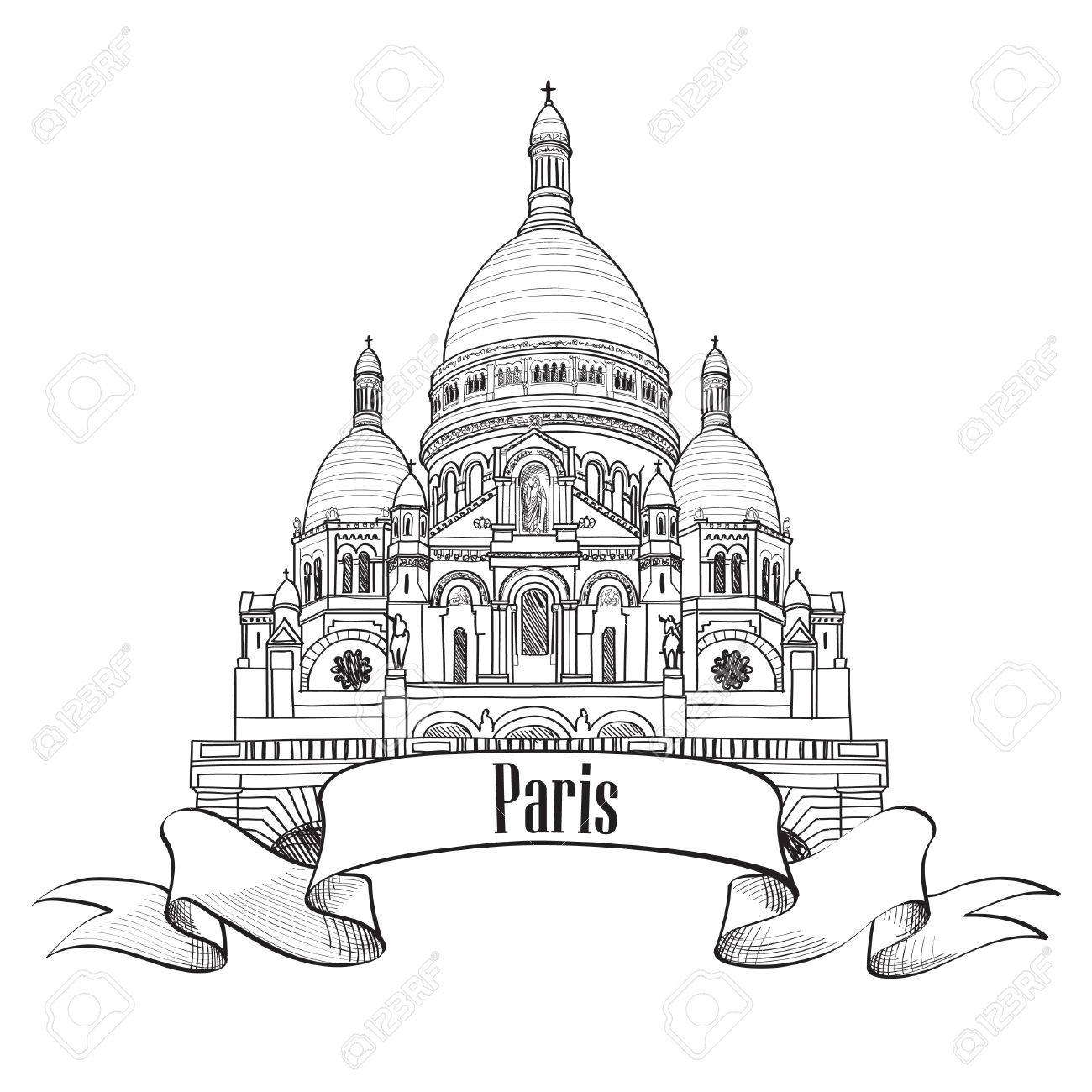 1300x1300 Montmartre Symbol Travel Paris Icon Hand Drawn Sketch Royalty Free