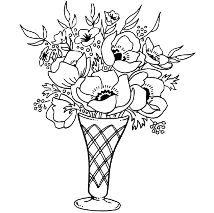 838x832 Colour Drawing Free Wallpaper Flowers Vase Coloring Drawing Free