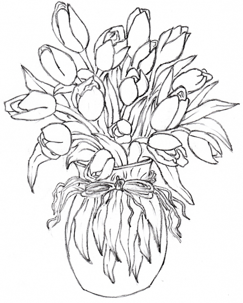821x1024 Flower In Flower Vase Drawing With Colour Drawing Plants