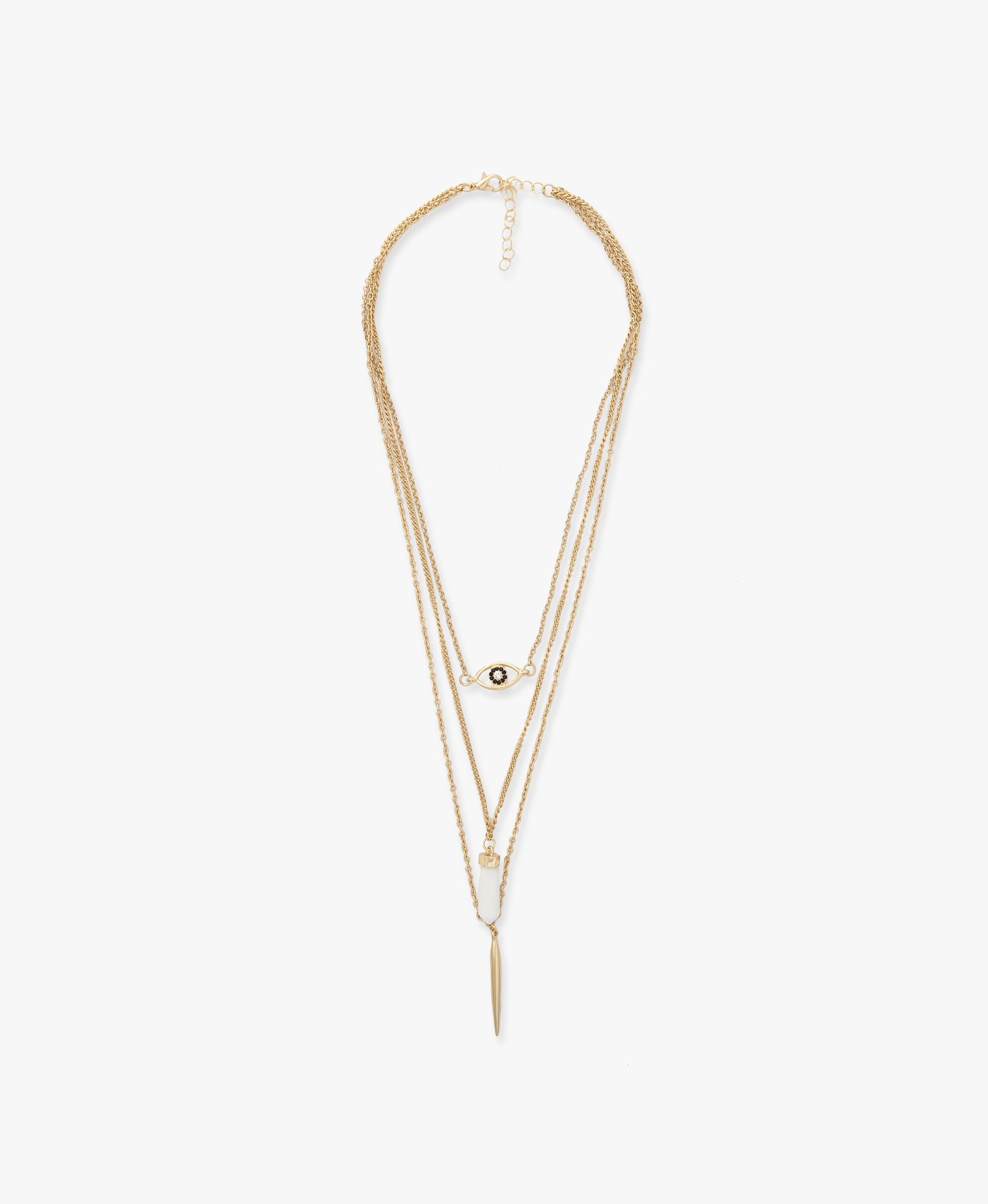 1700x2070 Gold Coloured Eye Detail 3 Layered Necklace High Streets