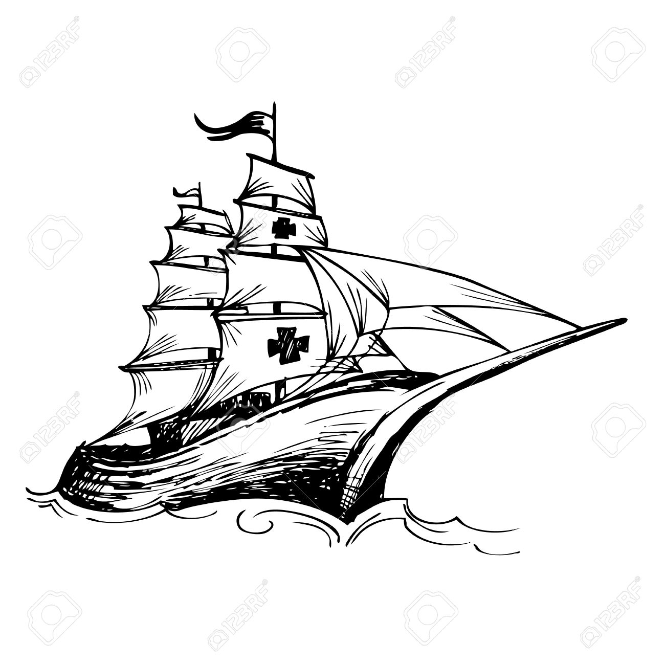 1300x1300 Columbus Ship Hand Drawn By Pencil Made For Columbus Day Royalty