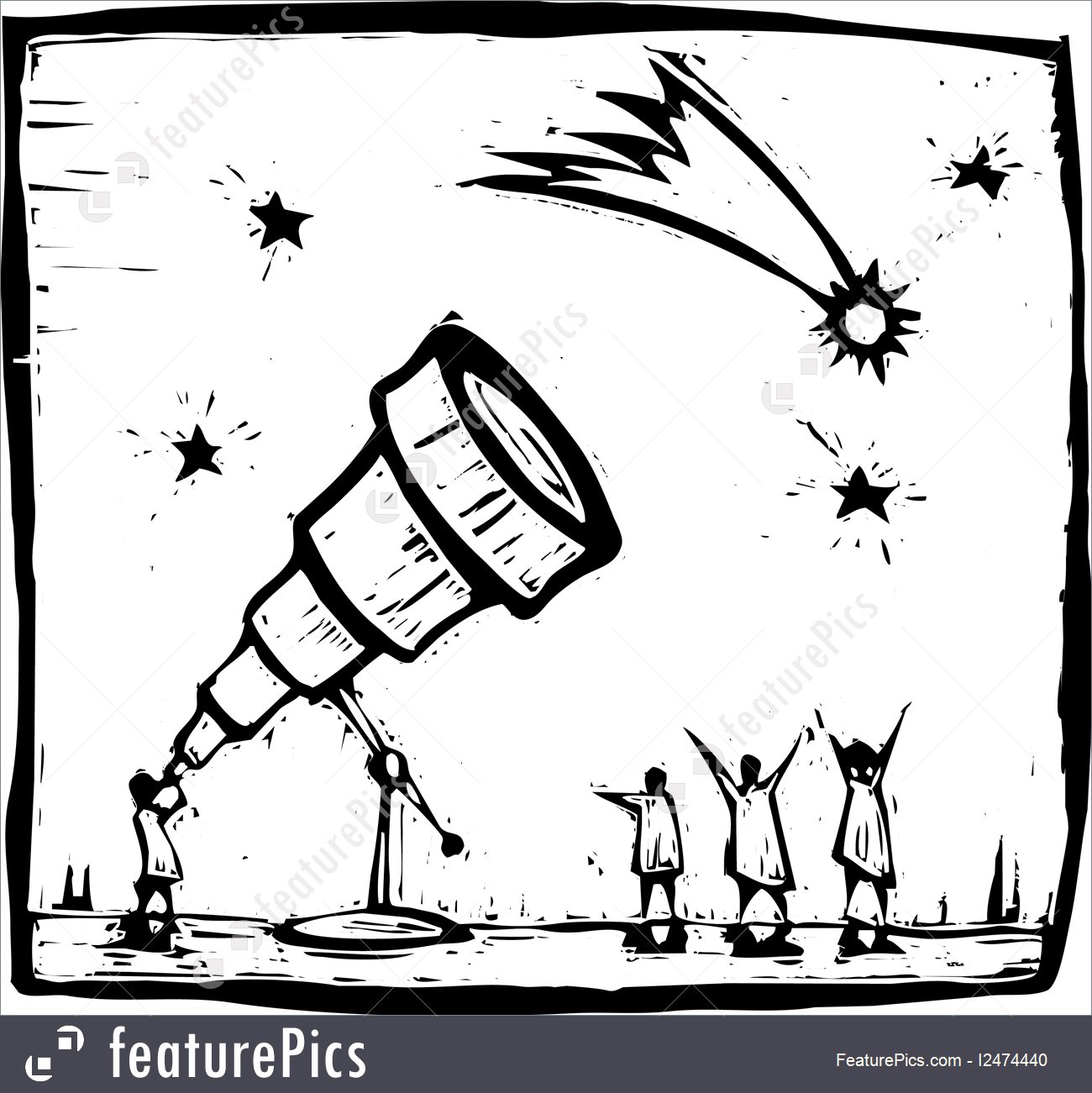 1300x1301 Telescope And Comet Illustration