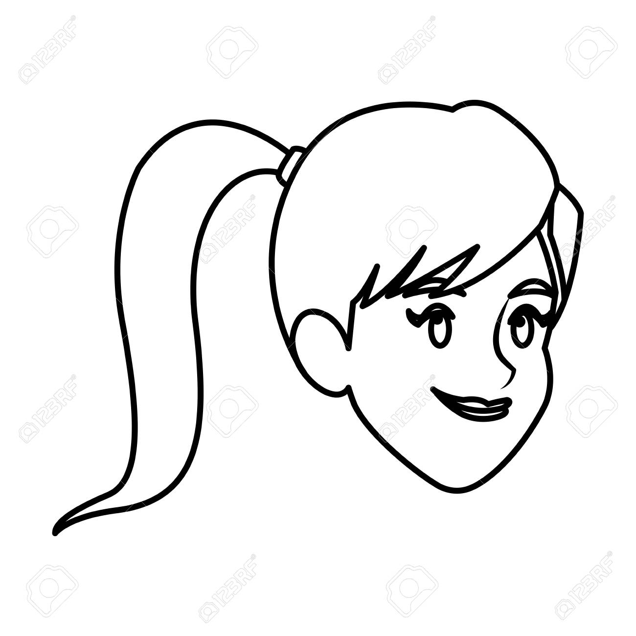 1300x1300 Face Girl Ponytail Smile Comic Image Outline Vector Illustration