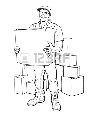 360x450 Moving Companies. Shipping. Happy Loader Stands With Box