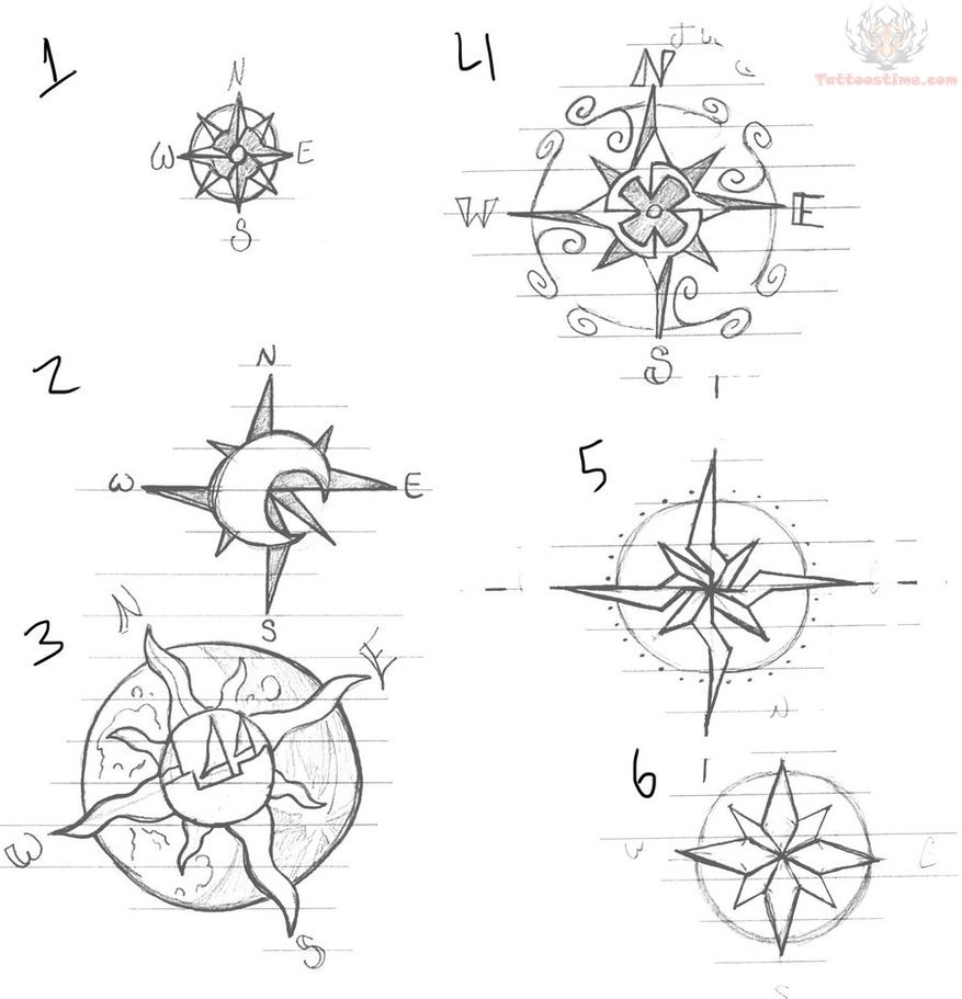 877x911 Compass Tattoo Drawing