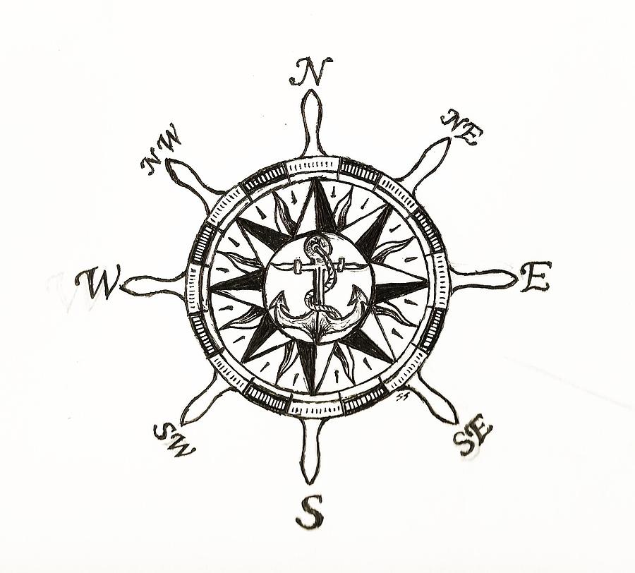 900x812 Ship Wheel Compass Drawing By Shane Silva