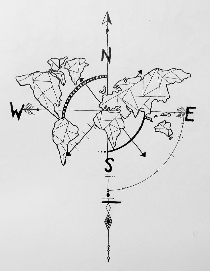 736x949 Geometric World Map Compass Arrow Nautical Travel Tattoo Design