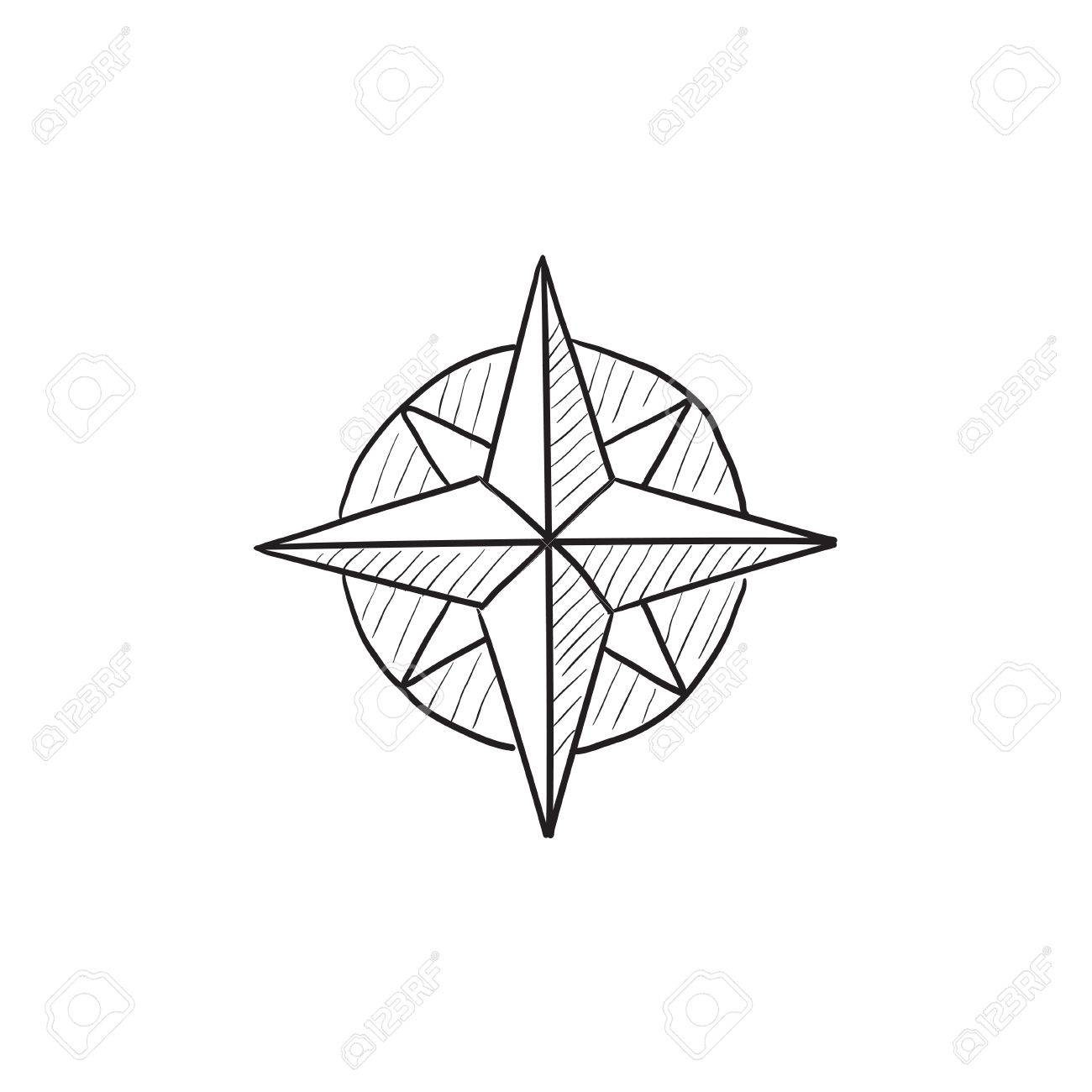 1300x1300 Compass Wind Rose Vector Sketch Icon Isolated On Background