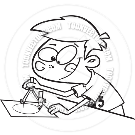 460x460 Cartoon Boy Drawing With A Compass (Black Amp White Line Art) By Ron