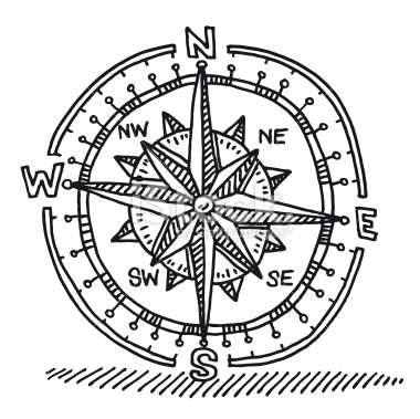 380x379 Hand Drawn Vector Drawing Of A Compass Rose. Black And White