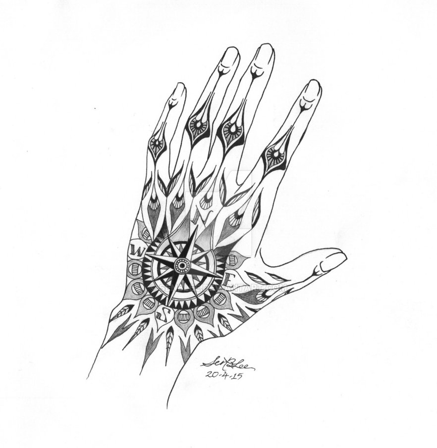 882x905 Hand Compass Tattoo Design By Senblee