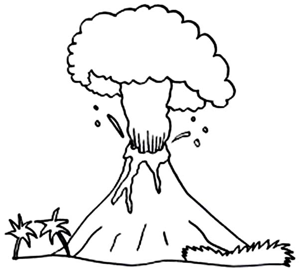 600x542 Erupting Volcano Coloring Sheet Volcano Drawing Coloring
