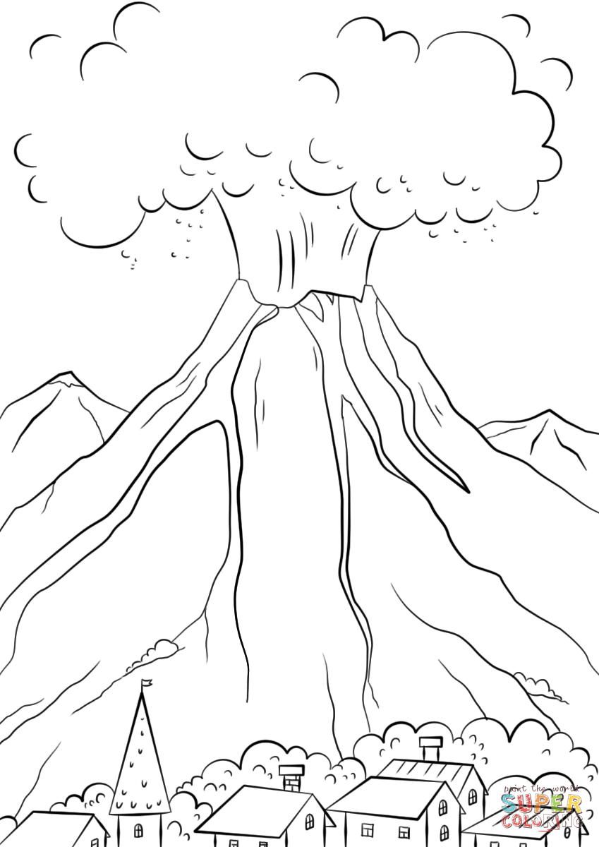 849x1200 Erupting Volcano Coloring Sheet Volcano Drawing Coloring