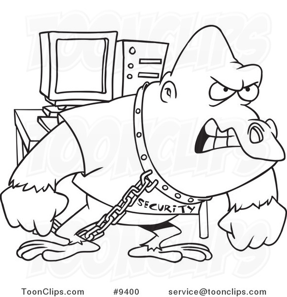 581x600 Cartoon Black And White Line Drawing Of A Computer Security