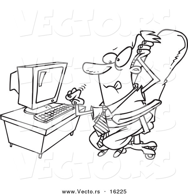 600x620 Vector Of A Cartoon Stressed Businessman With A Computer Problem