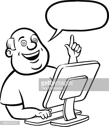 384x446 Whiteboard Drawing Cartoon Fat Man With Desktop Computer Premium