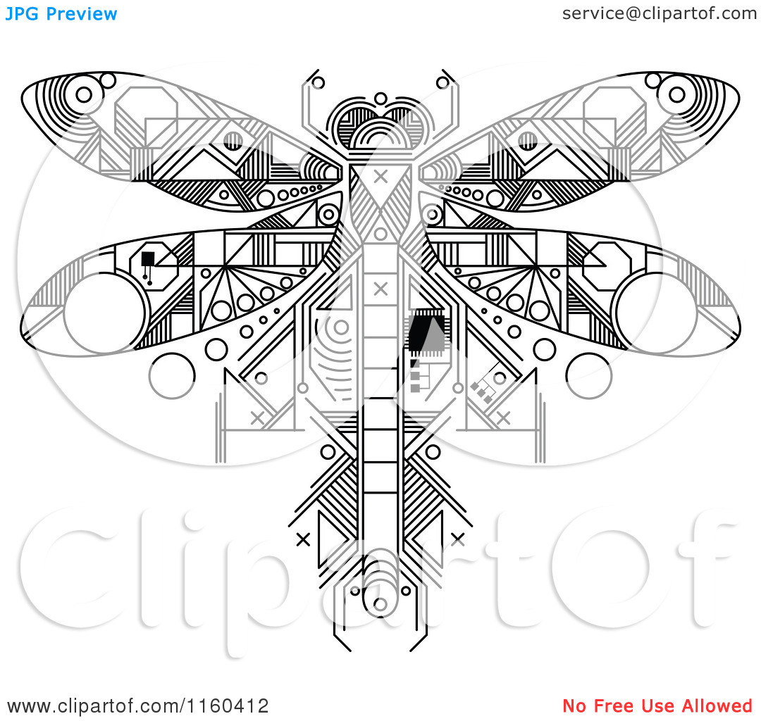 1080x1024 Clipart Of A Black And White Dragonfly Motherboard Computer Chip
