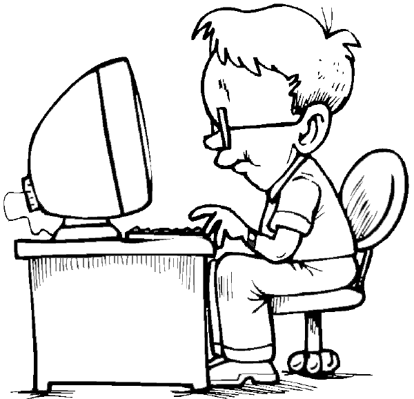 600x578 Computer Coloring Page! Computer Kid Coloring Book Page, Boy