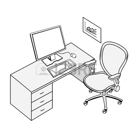 450x450 Typical Office Place In Black And White Contour Drawing Royalty