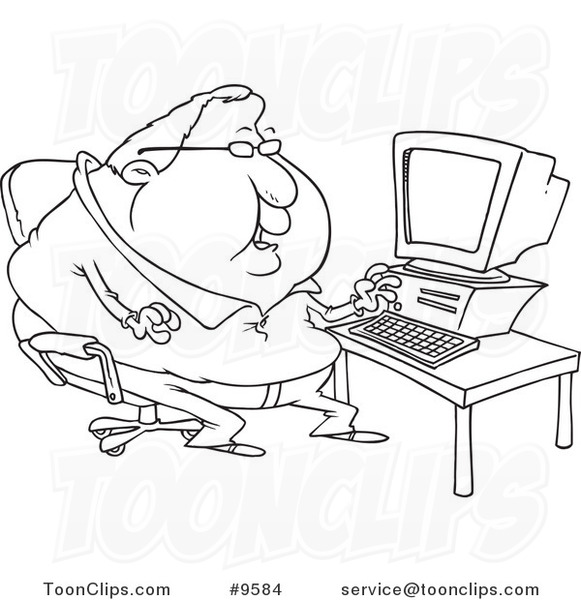 581x600 Cartoon Black And White Line Drawing Of A Fat Computer Potato Guy