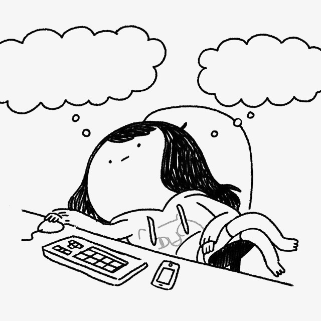 640x640 Computer Lazy Girl, Hand Painted, Line Drawing, Keyboard Png Image