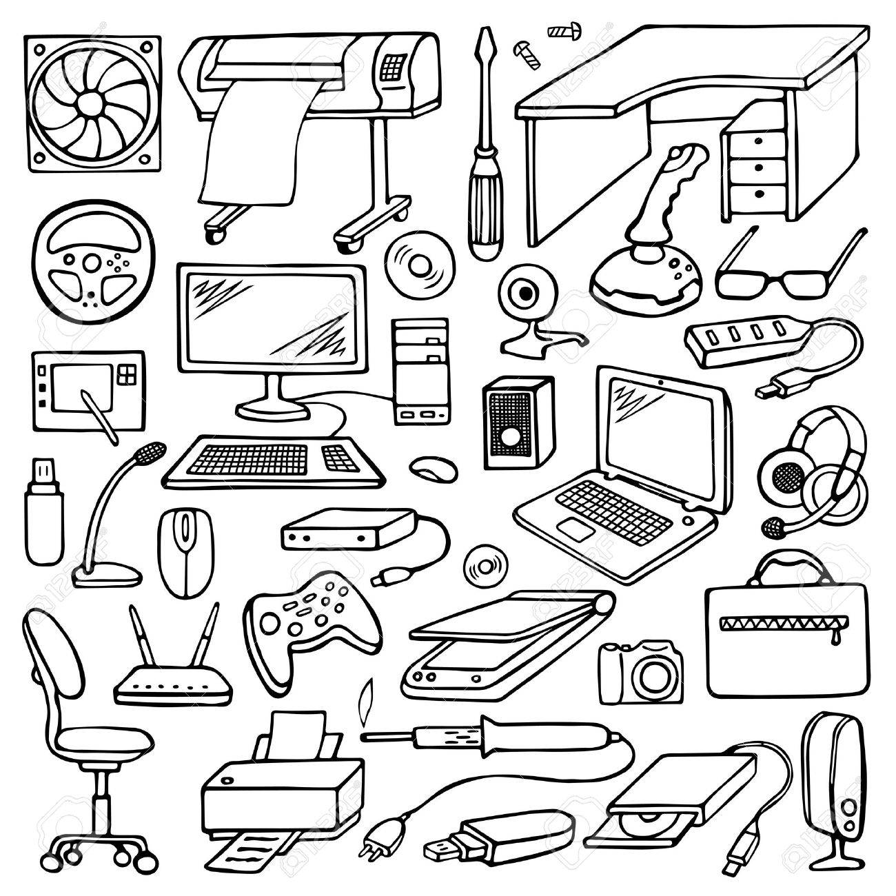 1300x1300 Hand Drawn Doodle Computer Set Royalty Free Cliparts, Vectors,