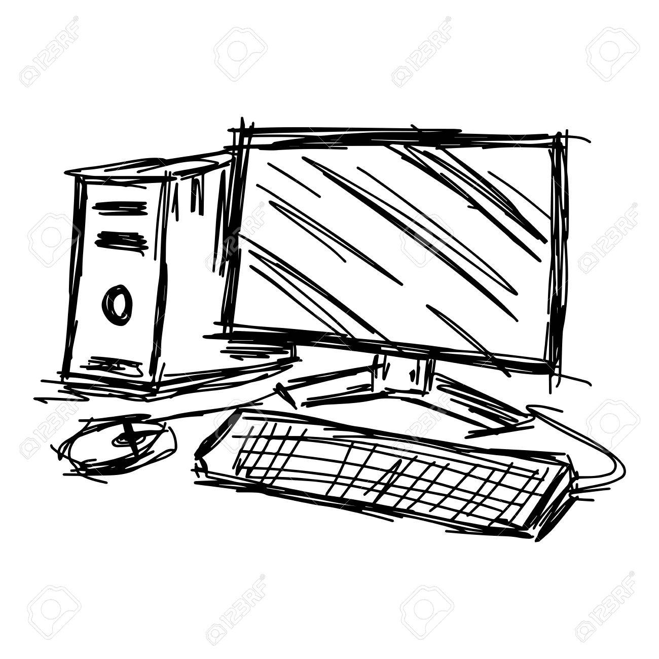 1300x1300 Illustration Doodles Of Sketch Personal Computer Set Royalty Free