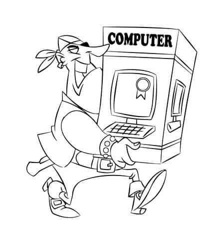 437x480 Pirate Carrying A Computer Coloring Page Free Printable Coloring