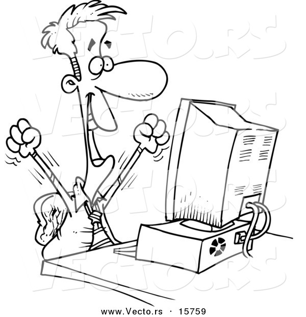 600x620 Vector Of A Cartoon Happy Businessman Working On A Computer