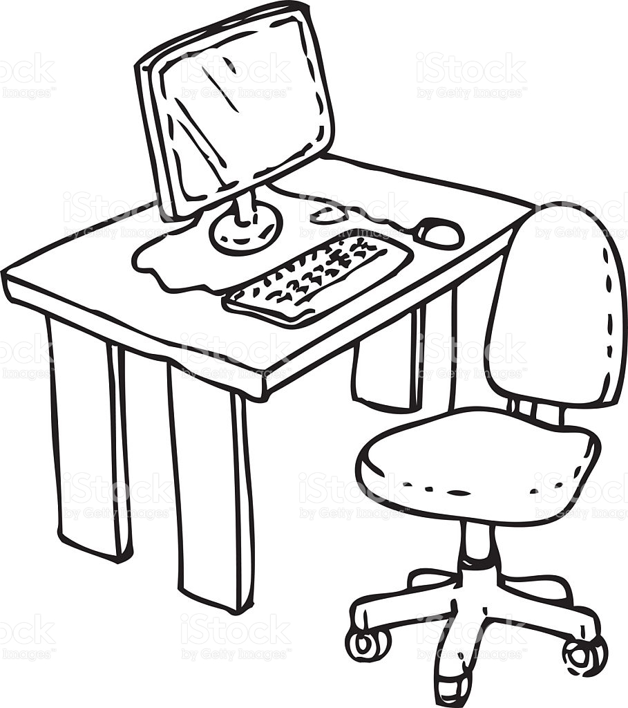 909x1024 Desk Clipart Black And White
