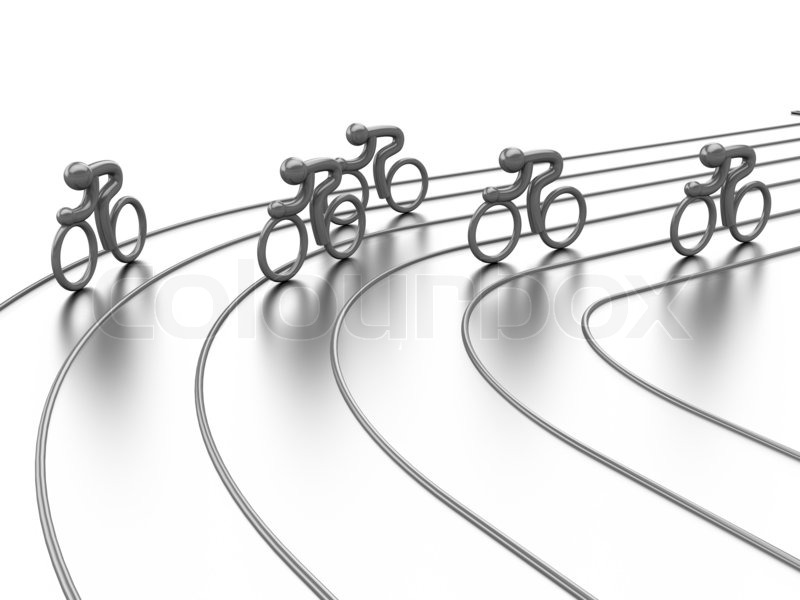 800x600 Cycling Competition. On Mirror Surface. Computer Graphics Stock