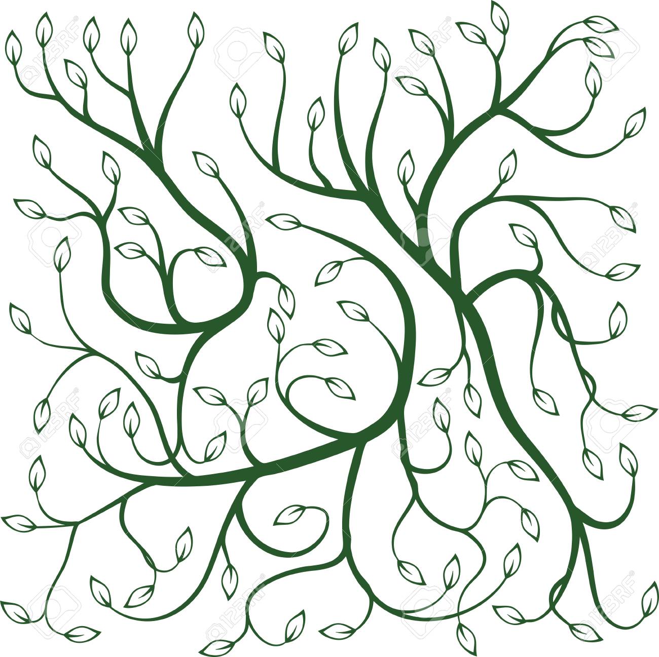 1300x1297 Illustration Of Green Curly Vines With Leaves Computer Graphics